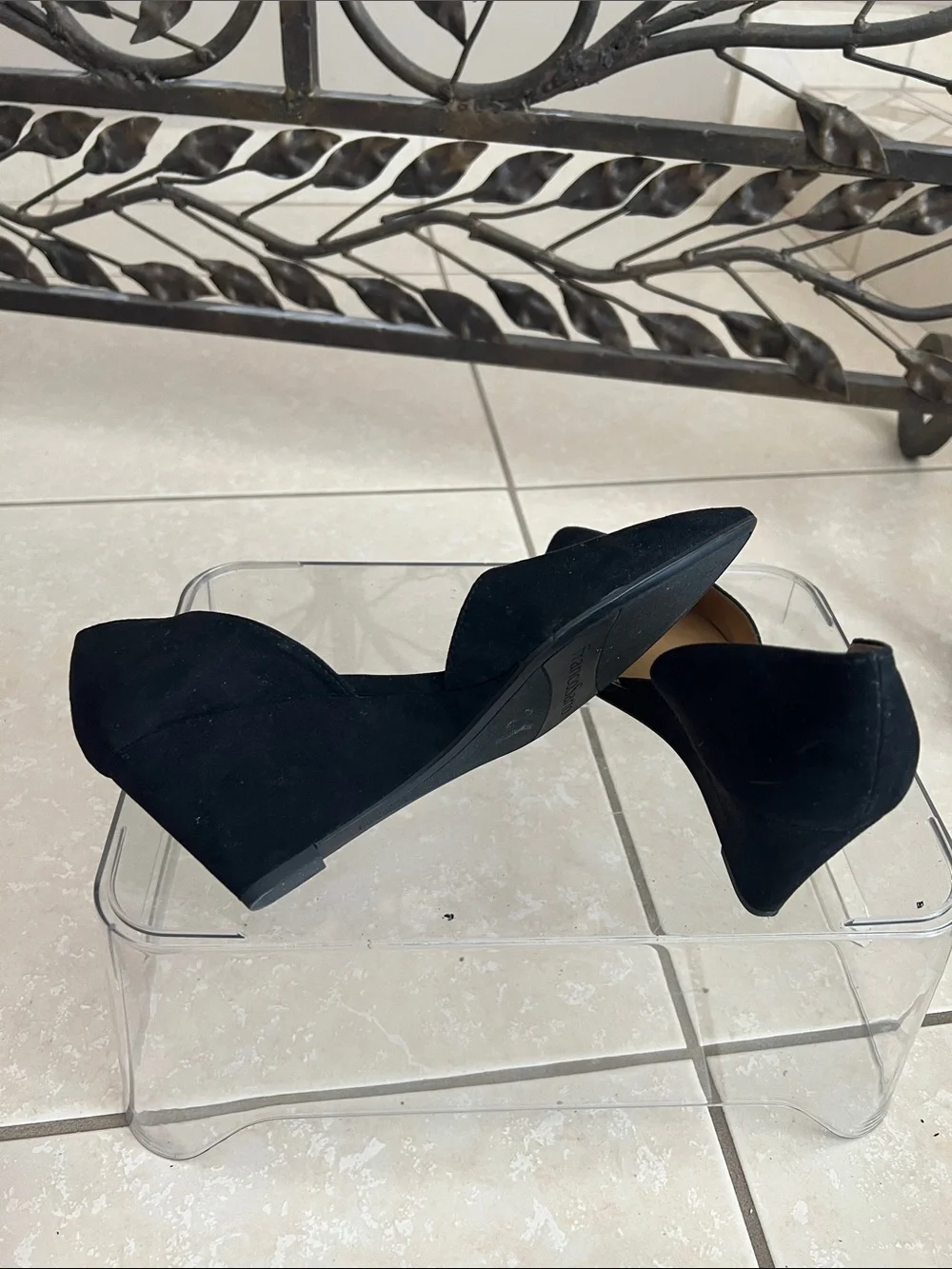 Franco Sarto Suede Pointed-Toe Black Wedge Pumps